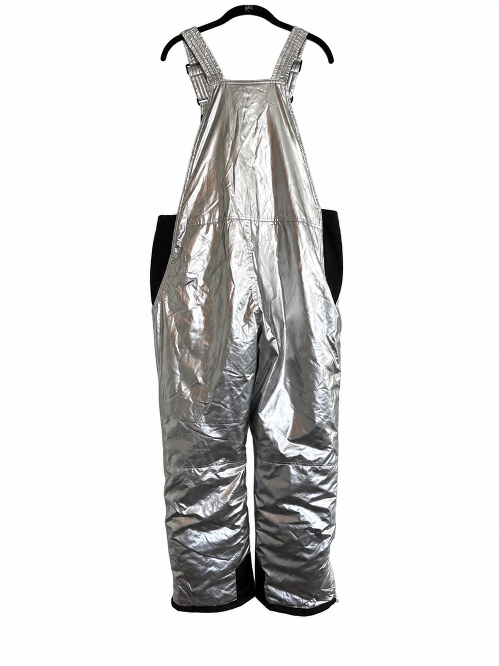 Silver Metallic Insulated Snow Bib Overalls for Women Size L Futuristic Y2K - Picture 5 of 15